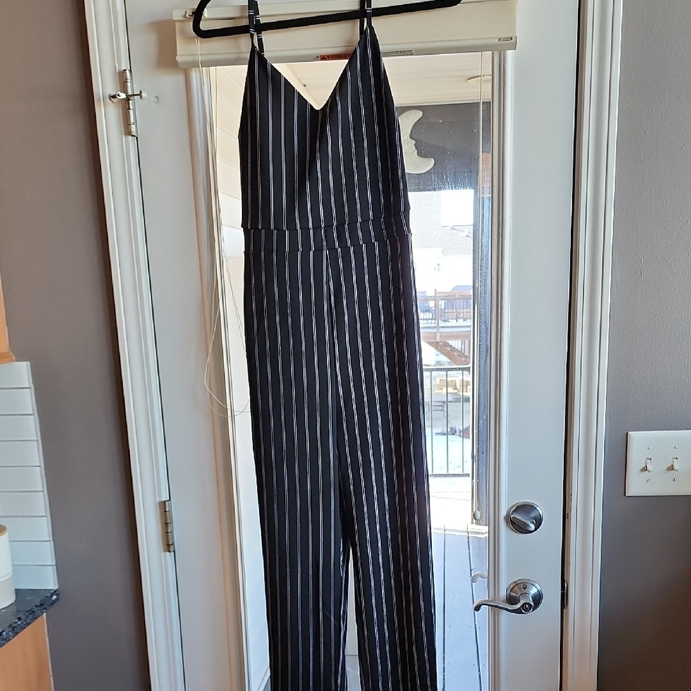Chic Black and White Striped Jumpsuit